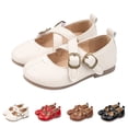 thumbnail image 3 of GiLiling Girls Mary Jane Flats, Retro Cross Strap with Buckle Closure, Soft PU Upper Non-Slip Sole Flats for Parties Weddings Outings (Beige, 2-2.5 Years), 3 of 8