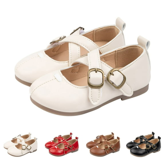 Otqutp Girl's Ballet Flat Kids Mary Jane Flower Dress Shoes for Wedding Party Girls Cute Flat Princess Shoes with Crossing Strap