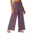 thumbnail image 2 of Endives Linen Pants For Women Wide Leg Pants High Waist Tie Up Solid Color Vacation Pant With Pockets Purple, 2 of 7