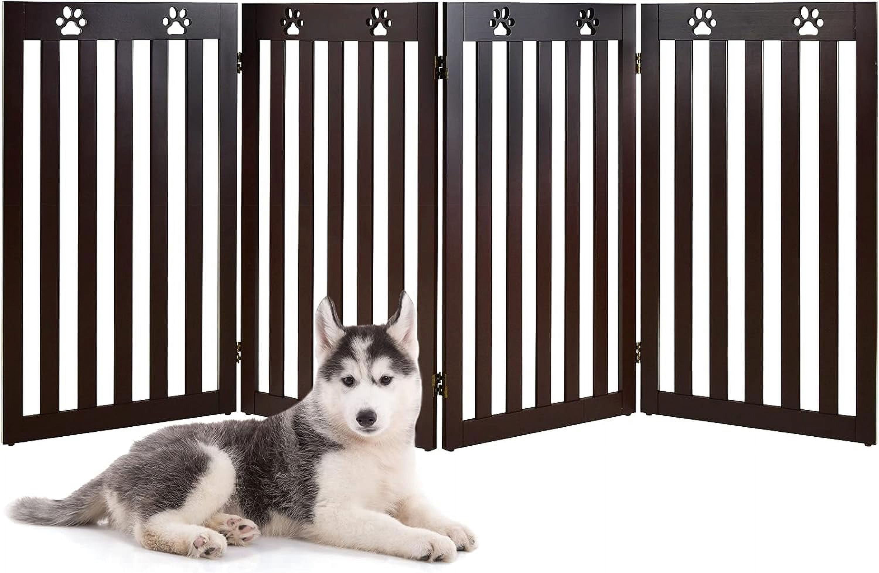 Freestanding Dog Gate, 3 Panel 60 in Wide 24 in Tall Pet Gates for Dogs, Dog Fences Indoor for House, Stairs, Doorways, Brown