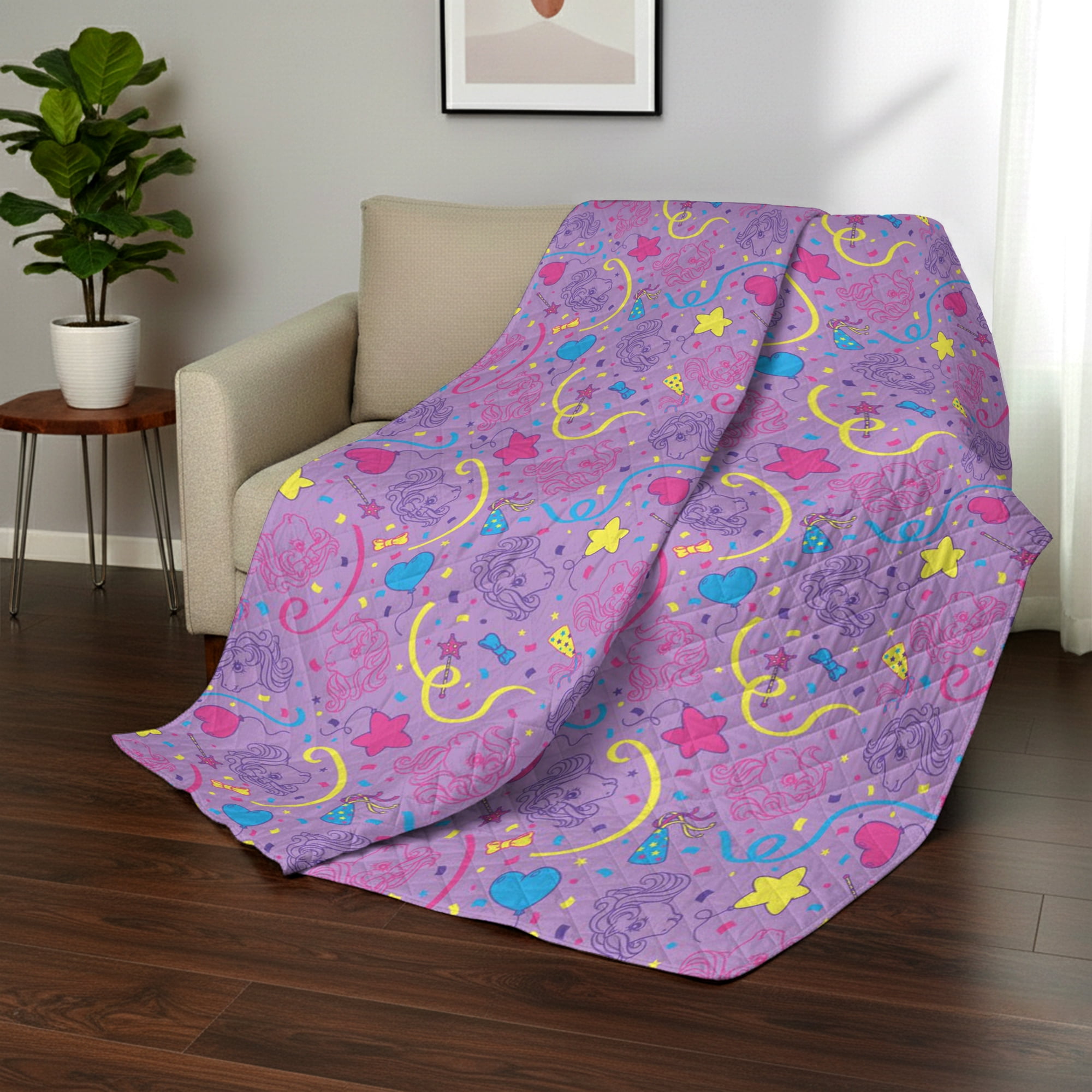 My Little Pony Pony Party Quilted Throw Blanket 60x80 inches, Kids Character Bedding