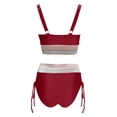thumbnail image 4 of MKLEKYY Trajes De Baño Completo Mujer Women High Waisted Bikini Sets Swimsuits Color Block Two Piece Drawstring Bathing Suit, 4 of 5