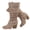 Beige 004, variant on Love Steetly Women's Extra Wide Calf Knee High Boots, Soft Faux Suede, Two Large Round Buckle Straps, Slouchy Ruched Shaft Textured Stacked Heel Boots.