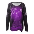 thumbnail image 4 of Odeerbi Christmas Shirts Women Long Sleeves Floral 2025 Casual Shirts Solid Round Neck Pullover Loose Tunic Tops Christmas Tree Print Long Dleeve Blouse Red, 4 of 5