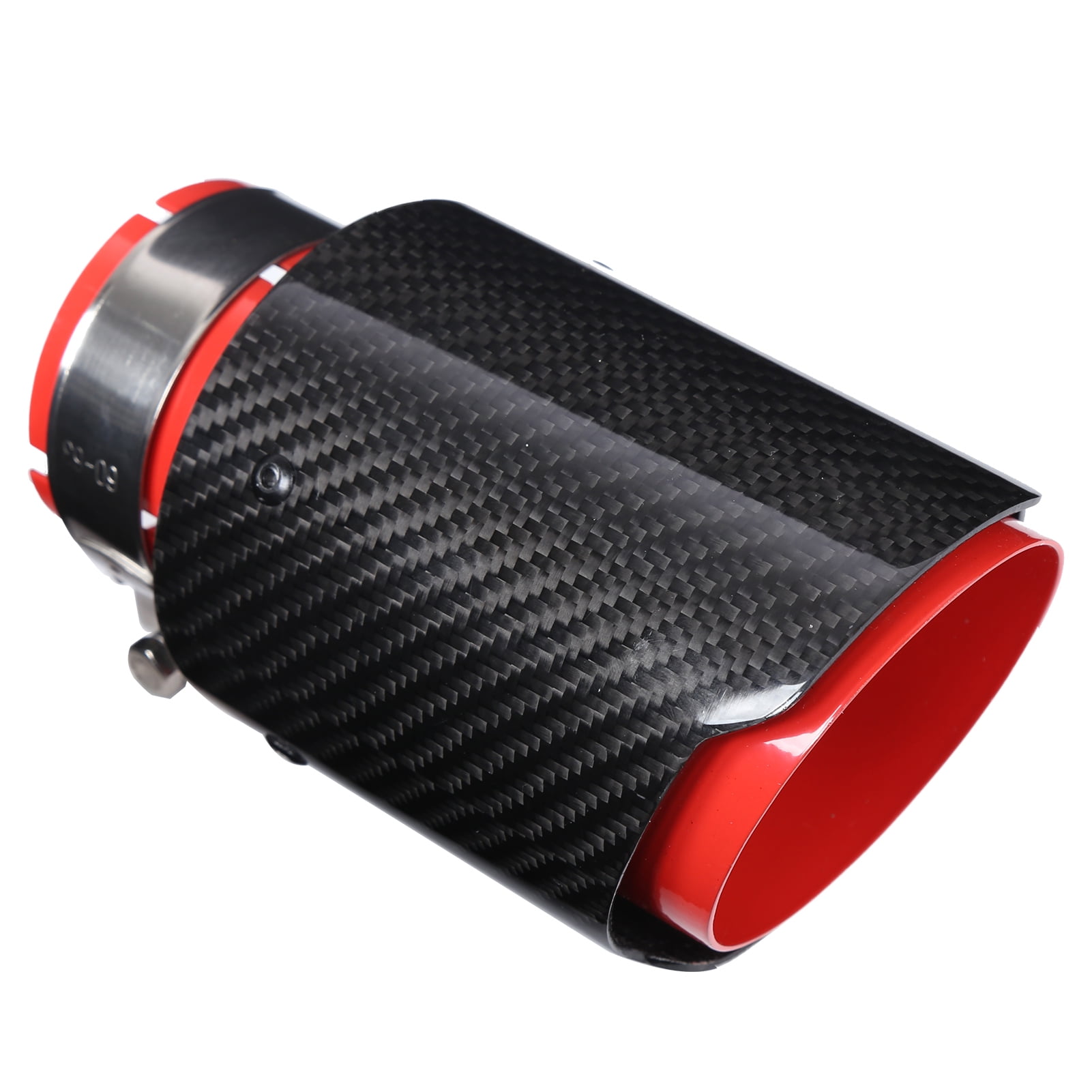 Tail Throat Universal 2.5in Inlet 3.5in Single Outlet Exhaust Tip Tail Throat Glossy Carbon Fiber Red Pipe Straight 