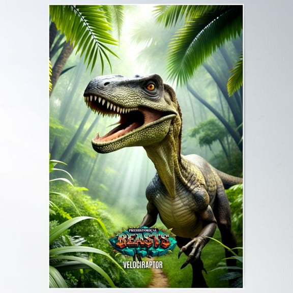 Velociraptor 01 - Dinosaurs Prehistoric Beasts Poster Wall Art, Modern Wall Decor For Living Room Bedroom, 8x12 UNFRAMED