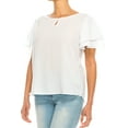 thumbnail image 2 of Women's Casual Flowy Short Flutter Sleeve Round Neck Key Hole Blouse Top, 2 of 6