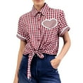thumbnail image 2 of THDHVS Button Down Shirts for Women,Red Plaid Shirt with Mandarin Collar Heart Shaped Buttons and Classic Cut for Vintage Inspired Styling,Tops for Women Trendy, 2 of 9