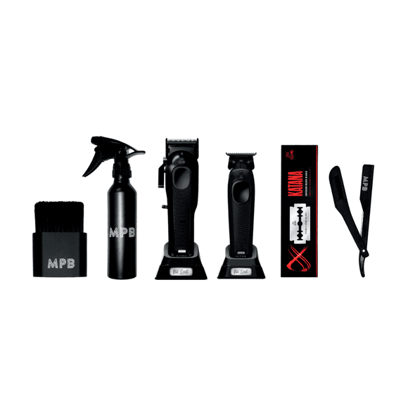 Paquete Nitro Combo Black Old Scull - Nitro Clipper y Trimmer + Atomizador + Master Brush + 100 Navajas Katana + Porta Navajas