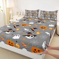 thumbnail image 4 of Homewish Spooky Halloween Themed Bed Sheets,Witch Hat Skull Pumpkin Candy Pattern Full Size Sheets,Gray Black,4pcs,1 Flat Sheet,1 Fitted Sheet and 2 Pillowcases, 4 of 6