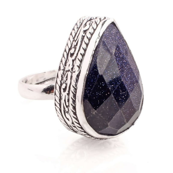 Silver Plated Ring Jewelry For Womens - Faceted Sun Stone Gemstone Handmade Ring - Size Adjustable - Fashion Jewelry Gift For Her - Bohemian style Statement Ring For Women - R-514