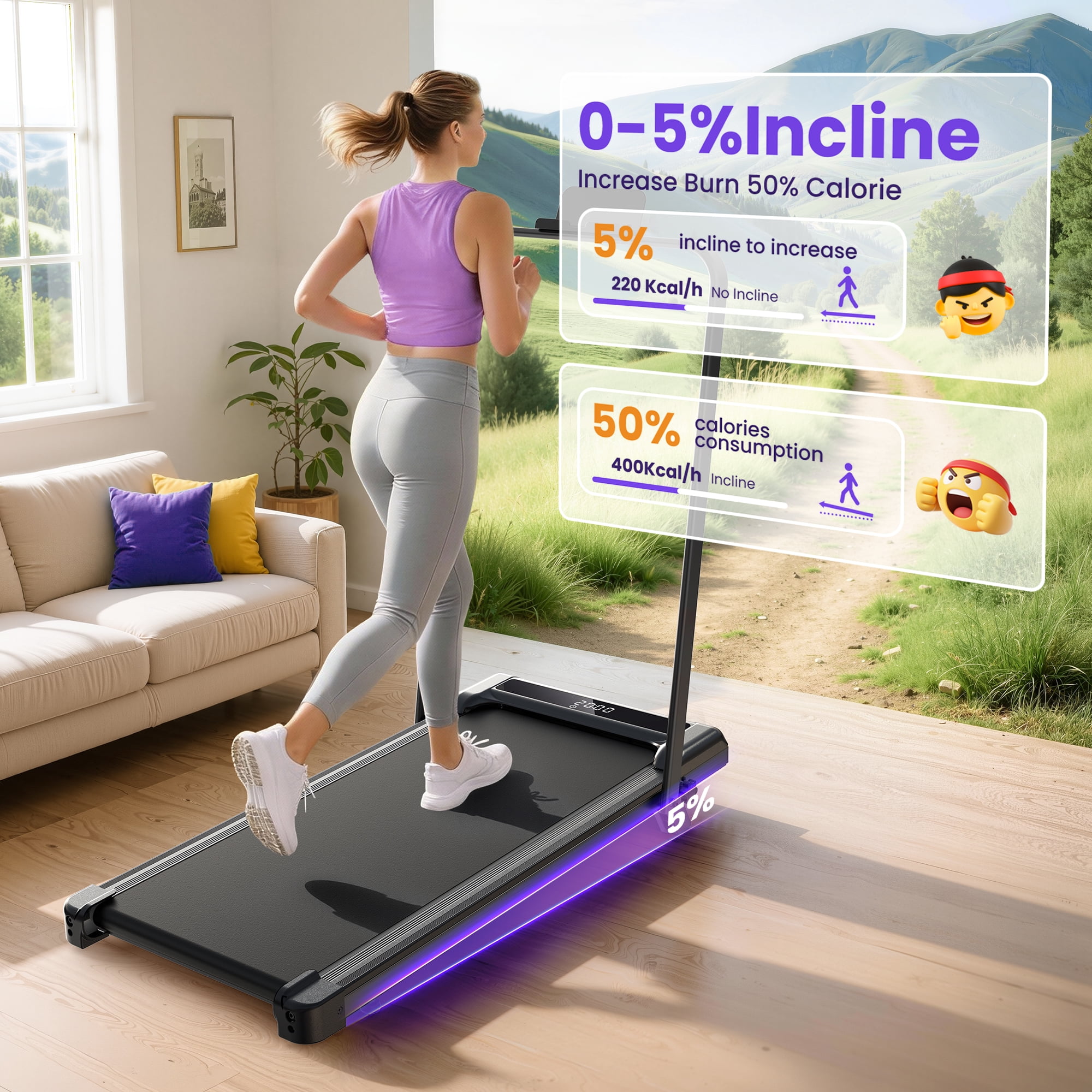 5% Foldable Walking Pad,5 in 1 Under Desk Treadmill with Remote Control and LED Display, 330lb Capacity, Compact & Small Treadmill for Home & Office,Black