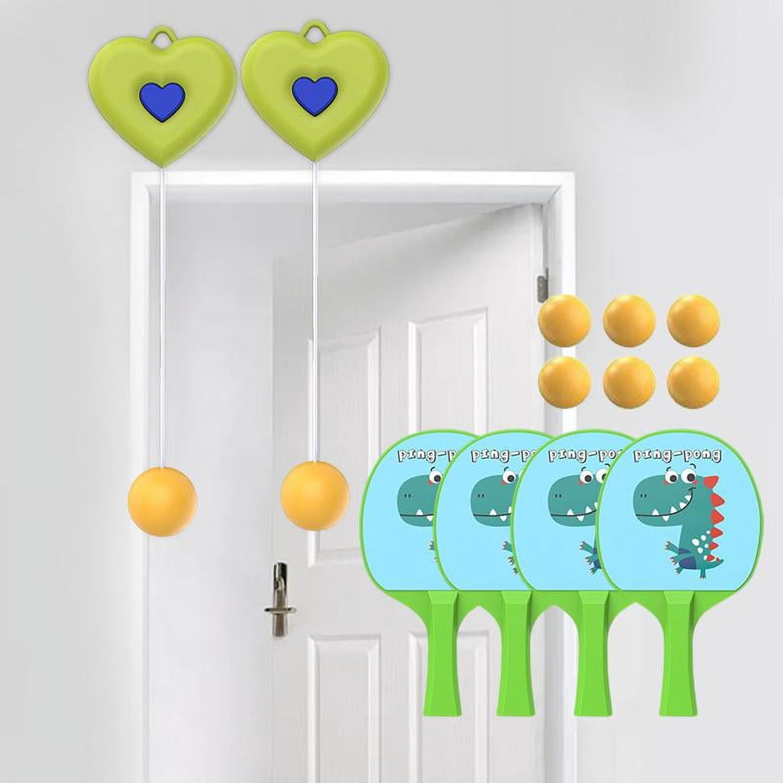 Hanging Table Tennis Trainer Adjustable Height Portable Exerciser for Door Frame green 4 Paddles