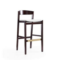 Manhattan Comfort Klismos 30.5" Faux Leather Barstool in Ivory/Walnut