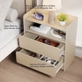thumbnail image 3 of Satifur Set of 2 Saddle Leather Nightstand, Wooden Bedside Table with Charging Port & Storage Drawers, 3 of 11