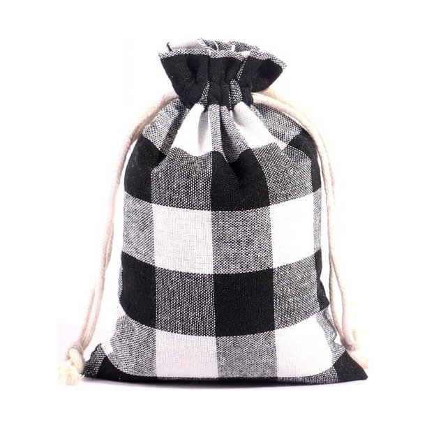 GG375 Bolsa de regalo con calendario de Adviento de Navidad, bolsas de almacenamiento con cordón de algodón a cuadros rojos y negros, bolsa de regalo de dulces de Navidad de Papá Noel