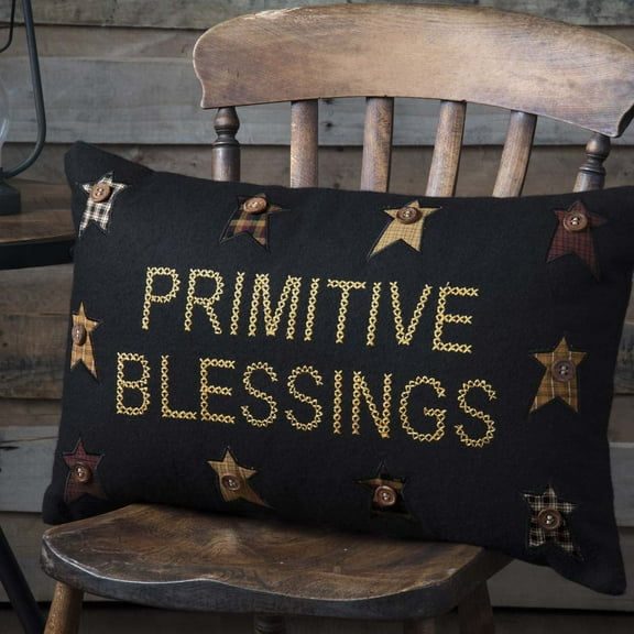 VHC Brands Heritage Farms Home Decor, Primitive Blessings Pillow, Black, 14x22