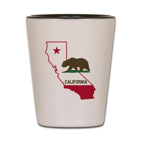 CafePress - CALI STATE W BEAR - White/Black Shot Glass, Unique and Funny Shot Glass