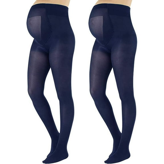 CALZITALY 2 Pairs Black Maternity Tights | Pregnancy Opaque Pantyhose 40 Den Made in Italy (M, Blue)