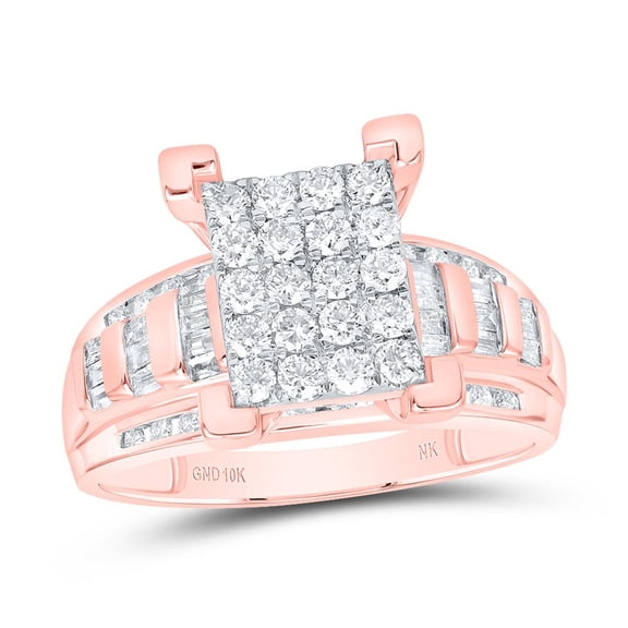 10K Rose Gold Round Diamond Cluster Bridal Engagement Ring 1cttw