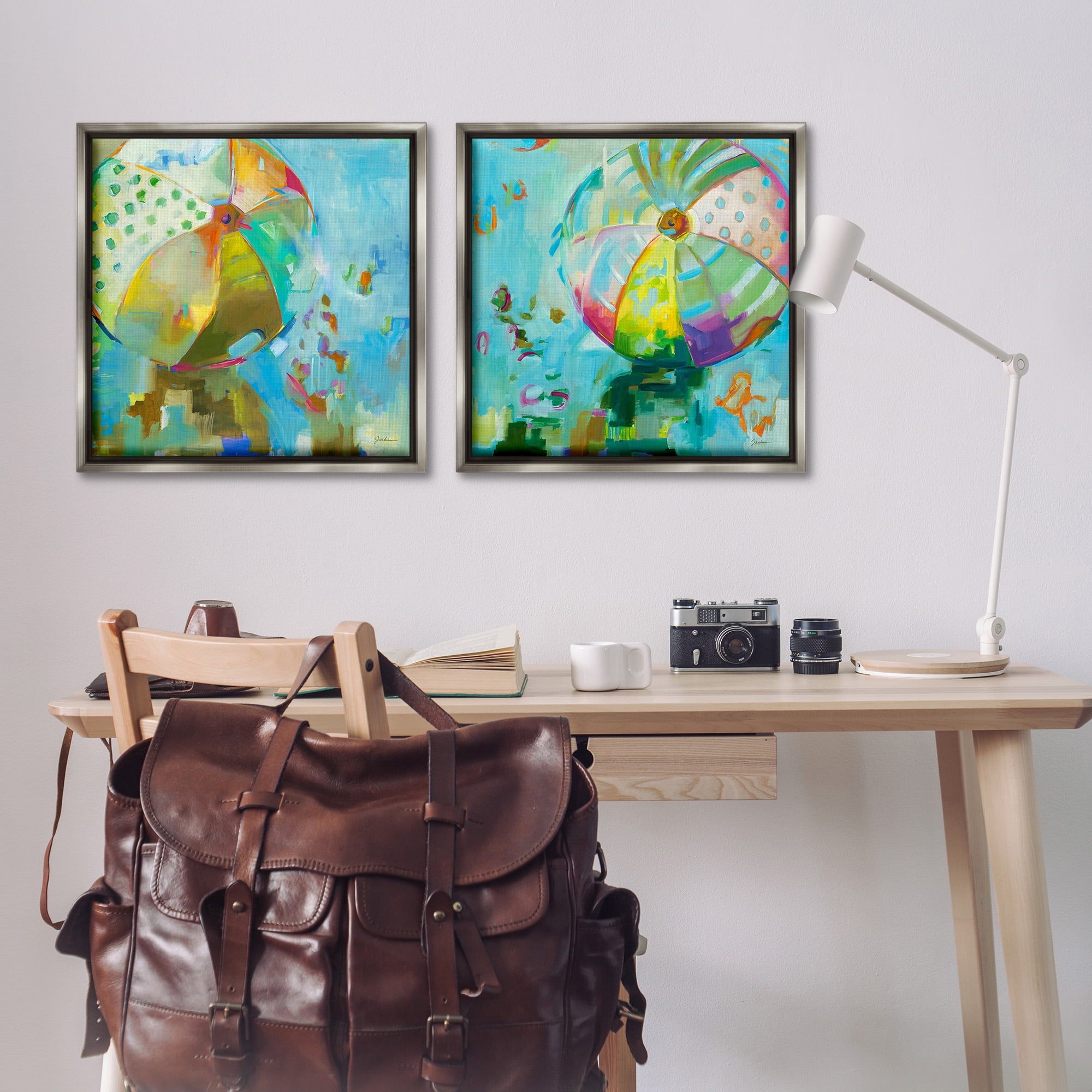 Stupell Industries Abstract Beach Balls Abstract Painting Gray Floater Framed Canvas Art Print Wall Art, 25 x 25, Set of 2