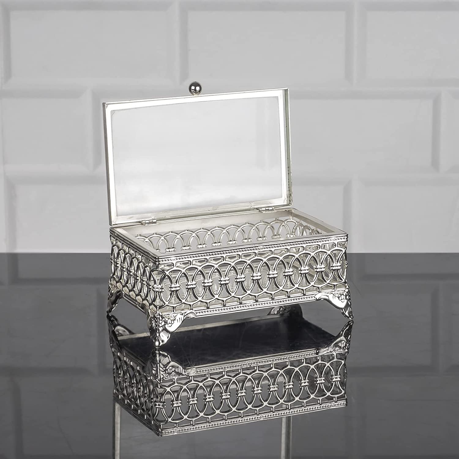 D) Black Leather Jewelry Box with Grey Velvet Interior, New Year Gift