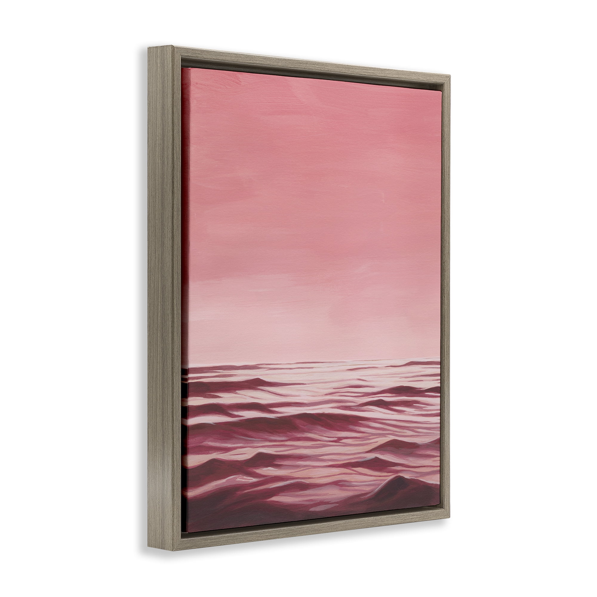 Stupell Industries Pink Ocean Ripples Coastal Painting Brown Floater Framed Canvas Art Print Wall Art, 17 x 21