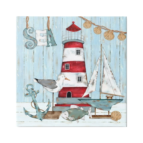 Stupell Industries Rustic Maritime Still Life Animals & Insects Painting Gallery Wrapped Canvas Print Wall Art, 17 x 17