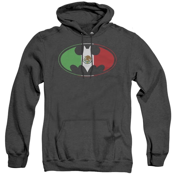 Batman Mexican Flag Shield Adult Heather Hoodie Sweatshirt Black