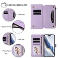thumbnail image 3 of Magnetic Clasp Flip Stand Case for iPhone 17 Pro with Lanyard 5-Card Holder  Butterfly Flower Multi-card Zipper Wallet Leather Phone Case,Light Purple,For iPhone 17 Pro, 3 of 8