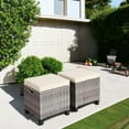 thumbnail image 4 of PINDEE 2 Pieces Outdoor Patio Ottoman, All Weather Rattan Wicker Ottoman Seat, Patio Rattan Furniture, Outdoor Footstool Footrest Seat w/Removable Cushions, Mix Grey + White, 4 of 5