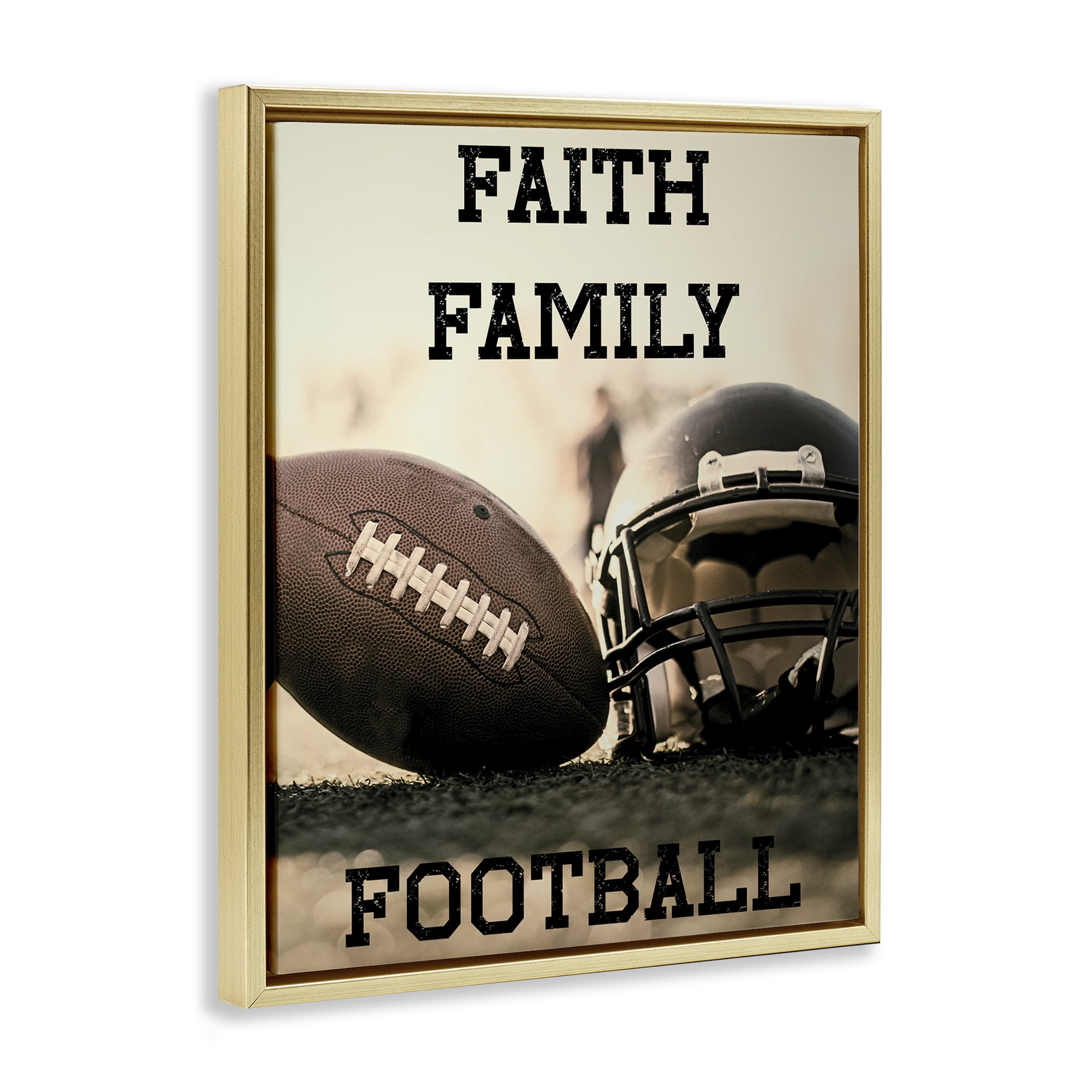 Stupell Industries Faith Family Football Gold Framed Floater Canvas Wall Art, design by Jesse Keith
