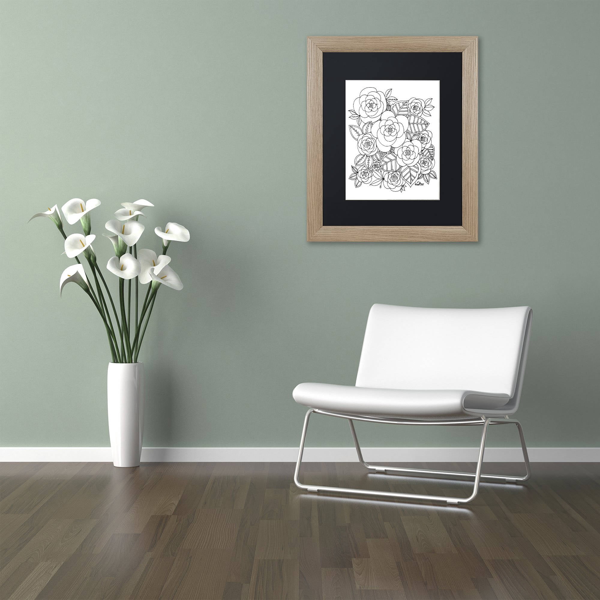 Trademark Fine Art "Flower Design 2" Canvas Art by KCDoodleArt Black Matte, Birch Frame