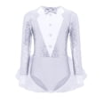 thumbnail image 3 of inlzdz Girls Glittery Sequins Modern Jazz Dance Leotard Long Sleeve Bowtie Tuxedo Bodysuit Party Wear White 10, 3 of 7