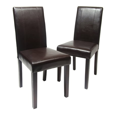 Urban Style Solid Wood Leatherette Padded Parson Chair, Brown, Set of 2