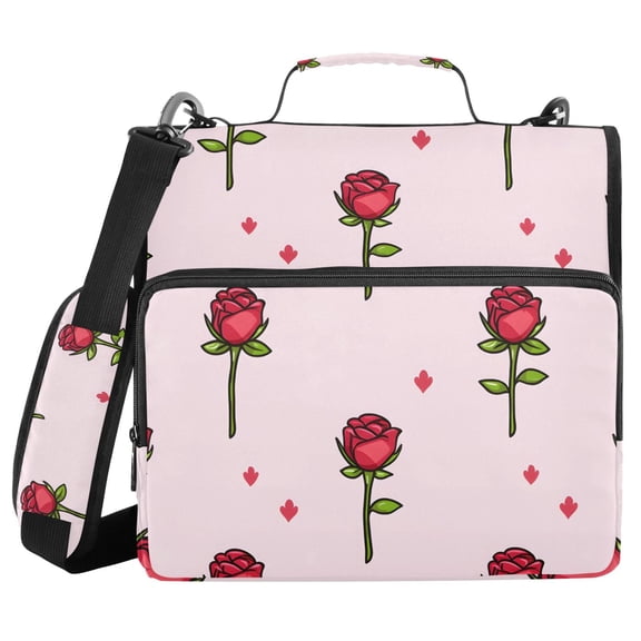 3 Ring Zipper Binder with Shoulder Strap Waterproof Trapper Keeper 2 Inch D-Ring 500 Sheets Capacity Rose Flower