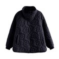 thumbnail image 3 of Jinhomg Button Down Puffer Jacket for Women Trendy Floral Print Stand Collar Padded Coat Plus Size Comfy Long Sleeve Outerwear with Pockets Black XXL, 3 of 5