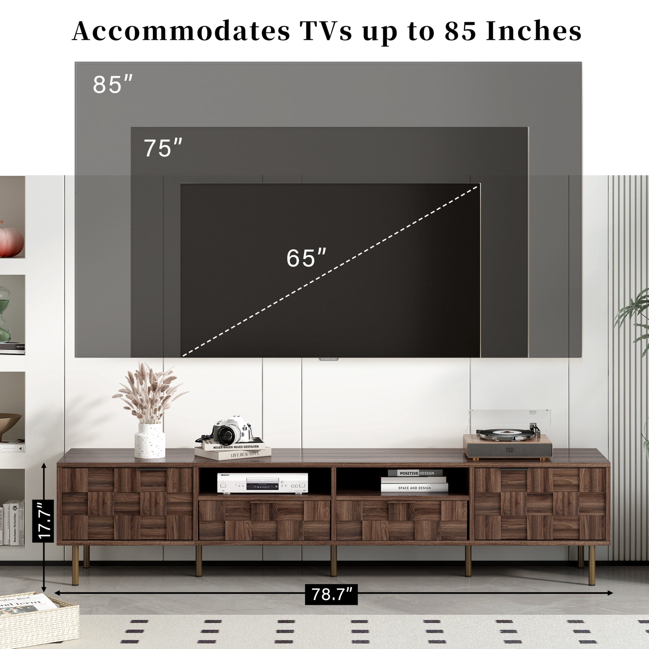 Noble House TV Stand for TVs up to 85 Inch with 2 Drawers and Storage Cabinets, Dark Brown