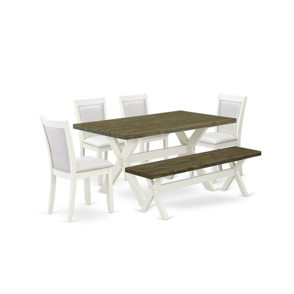 X076MZ001-6 6Pc Dinette Set - Rectangular Table , 4 Parson Chairs and a Bench - Multi-Color Color