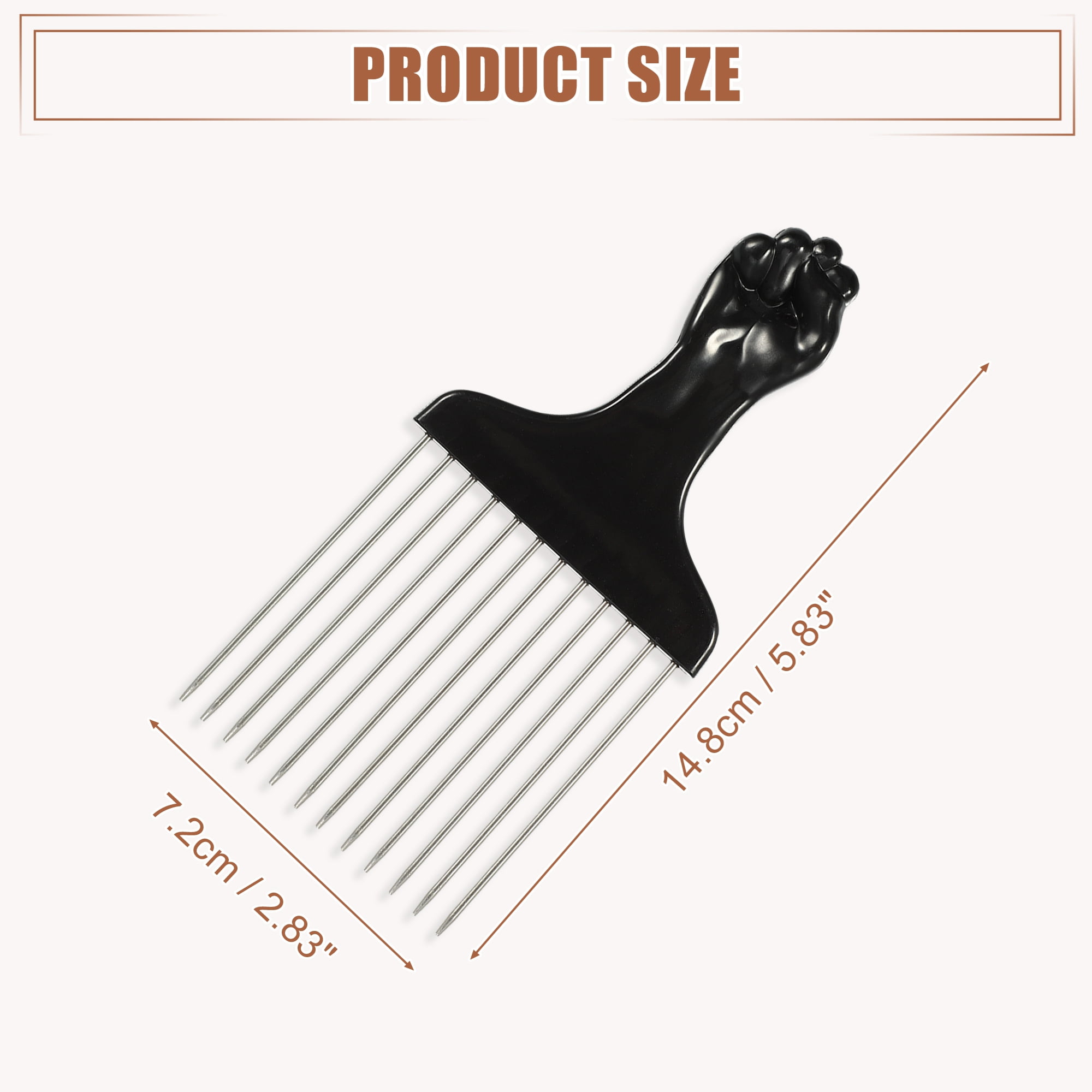 Unique Bargains 2 Pcs Metal Hair Pick for Thick Curly Hair Black Silver Tone 5.83" x 2.83"