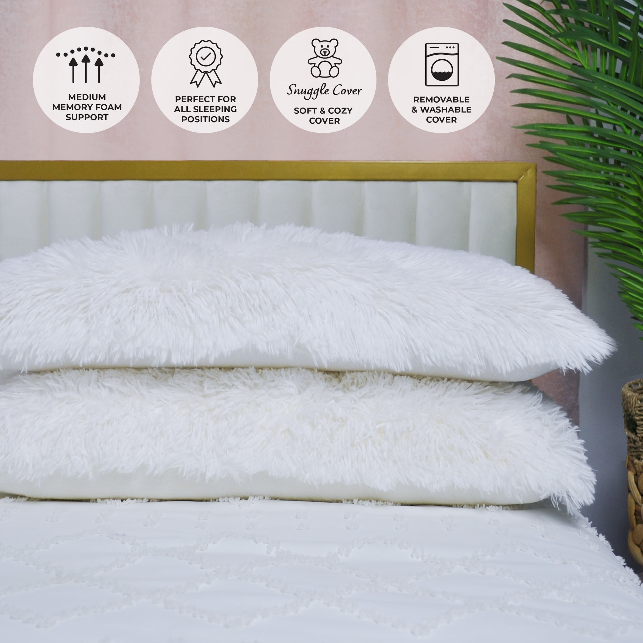 Memory Foam Fun Pillow Huggy Collection with Snuggle Cover, Standard/Queen, White, 2 Pack