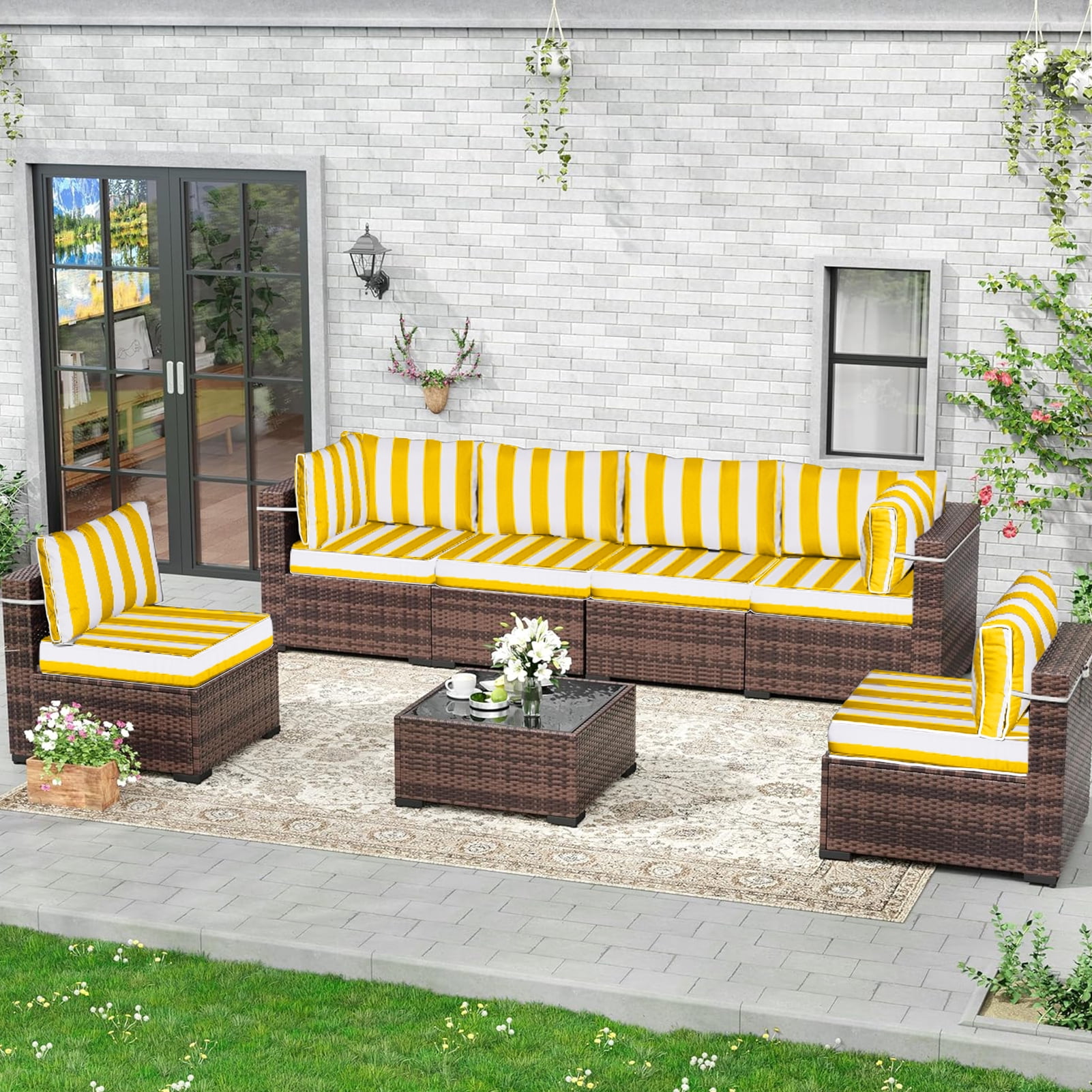 XXLYY Outdoor Replacement Cushions for Patio Furniture, 14 Piece Patio Sectional Cushions, 4" Water-Resistant Replacement Sofa Cushions Fits 6-seat Rattan Conversation Set