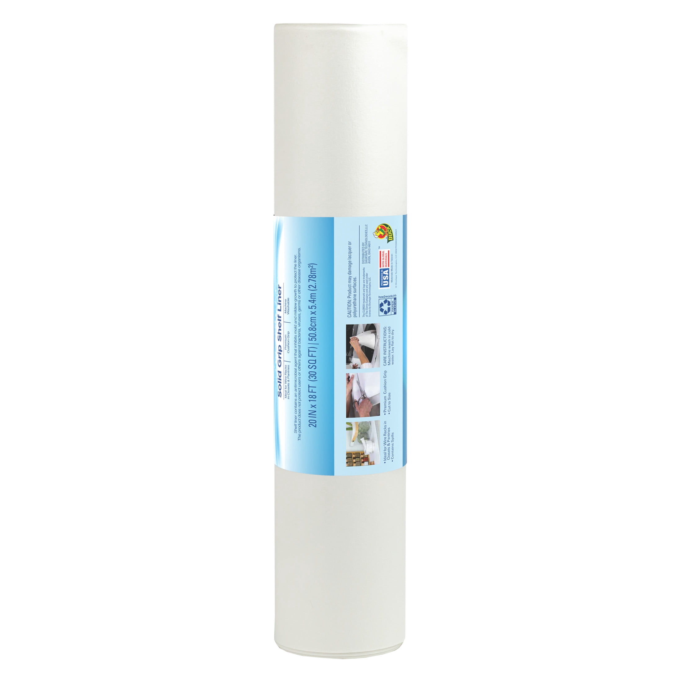 Solid Grip Shelf Liner with Clorox, White, 20 in. x 18 ft. Roll