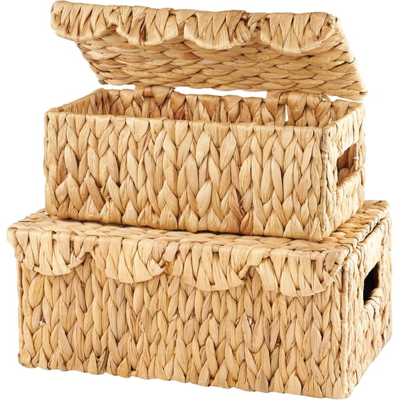 KUNPENG Woven Storage Basket with Lid - Decorative Wicker Basket for Kids Toy Organization, Natural Woven Baskets for Organizing Nursery, Laundry & Closet