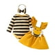 thumbnail image 1 of Odeerbi 0-18 Meses Conjunto Canastilla de Verano Para Niña Traje de Punto de Canalé A Rayas Falda Con Tirantes Abeja Con Cinta Para La Cabeza Conjunto de Tres Piezas Mono Con Lazo, 1 of 9