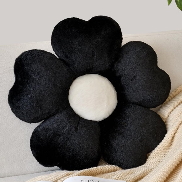 Almohada ZCNYCLAM Decorativa en Forma de Flor de Pelo Suave 38 cm Negra
