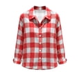 thumbnail image 6 of Womens Fashion Checkered Shirt Collared Long Sleeve Gingham Plaid Shirts Loose Fit Button Front Casual Everyday Blouse, 6 of 7