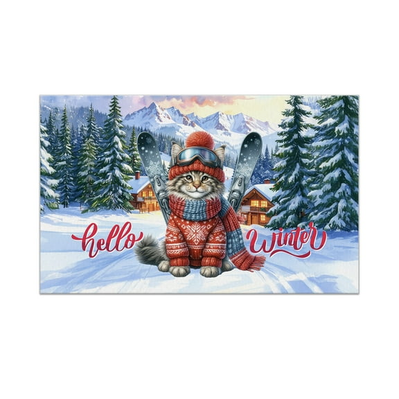Hello Welcome Winter The Ski Maine Coon Snowy Day Doormat Cat Lover Kitten Owner Gifts Indoor Outdoor Welcome Mat - 13013