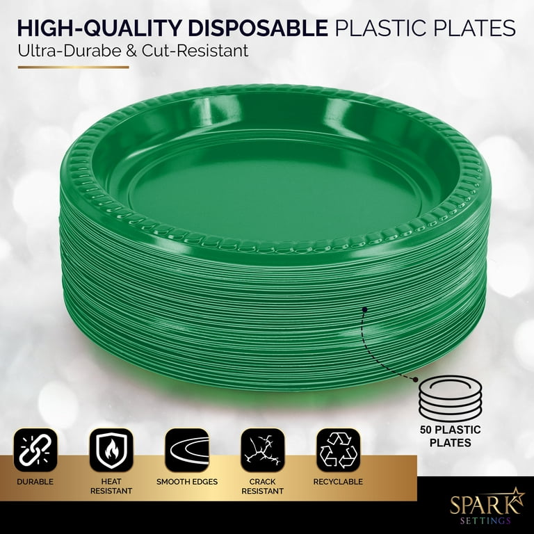 Disposable Plastic Plates Green, 7 Inches Plastic Dessert Plates, Strong  and Sturdy Disposable Plates for Party, Dinner, Holiday, Picnic, or Travel