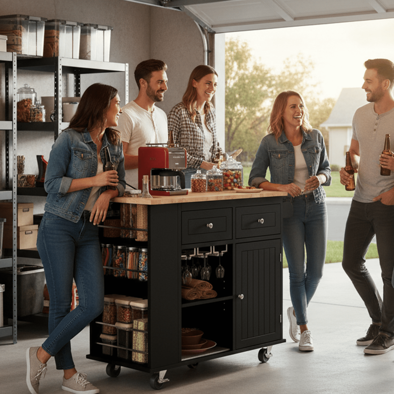 Homy Casa Garage Cabinet with Adjustable Shelves, High Capacity Storage, for Workshop, DIY, Party, Black